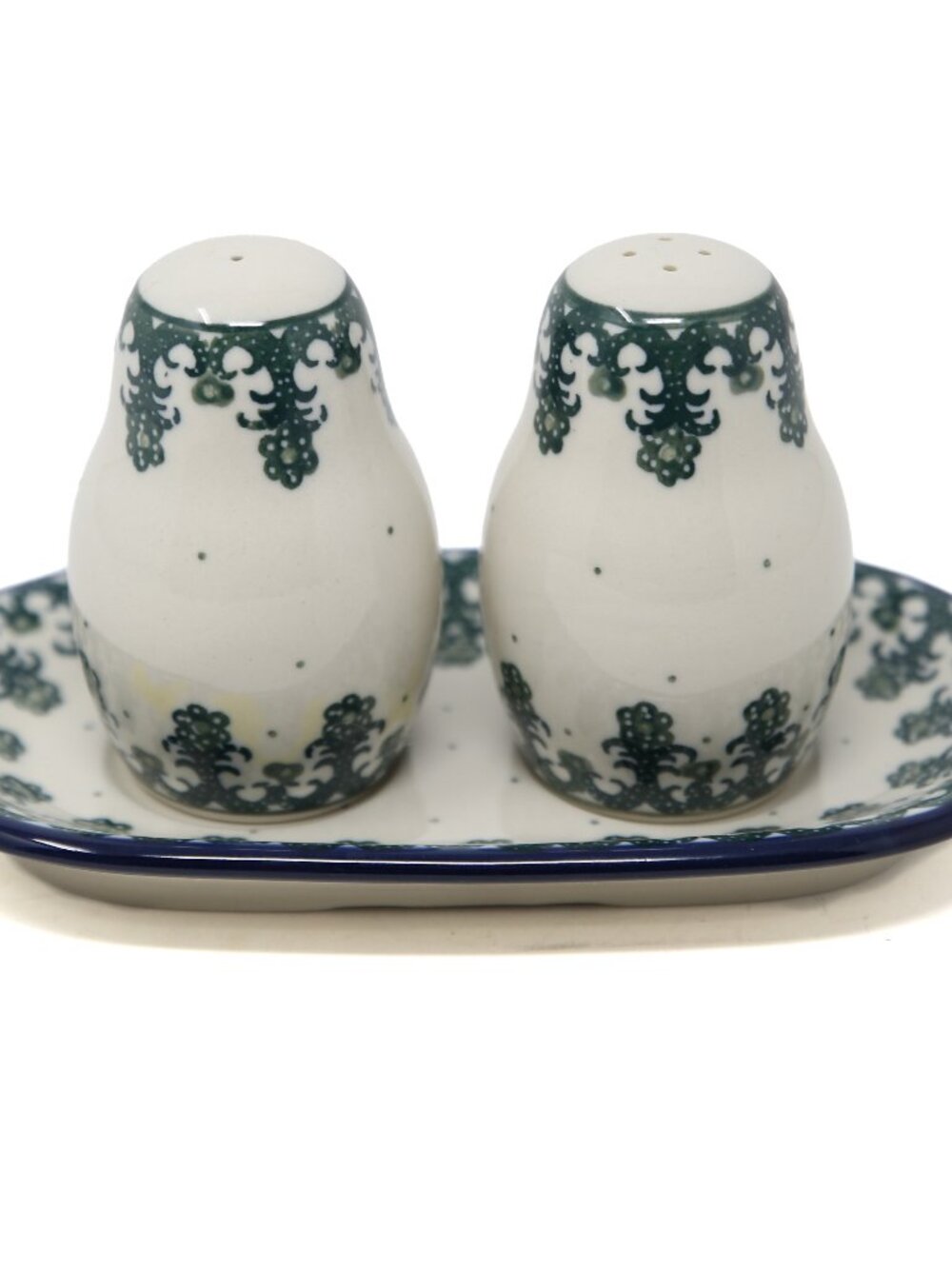 Polish Pottery Salt & Pepper & Tray 3-Piece Set Ceramika Artystyczna Boleslawiec
